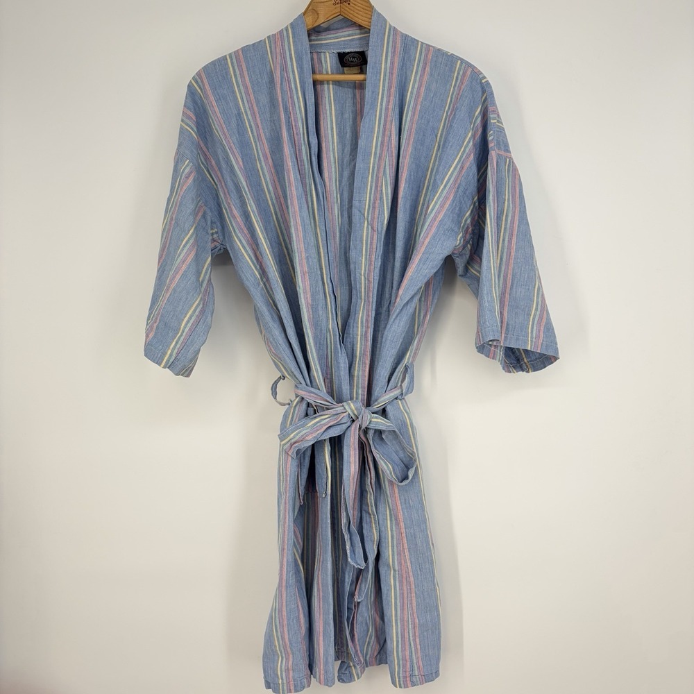 Vtg Hampton House Robe One Size Cotton Kimono Pockets Lounge Belt Boho Summer